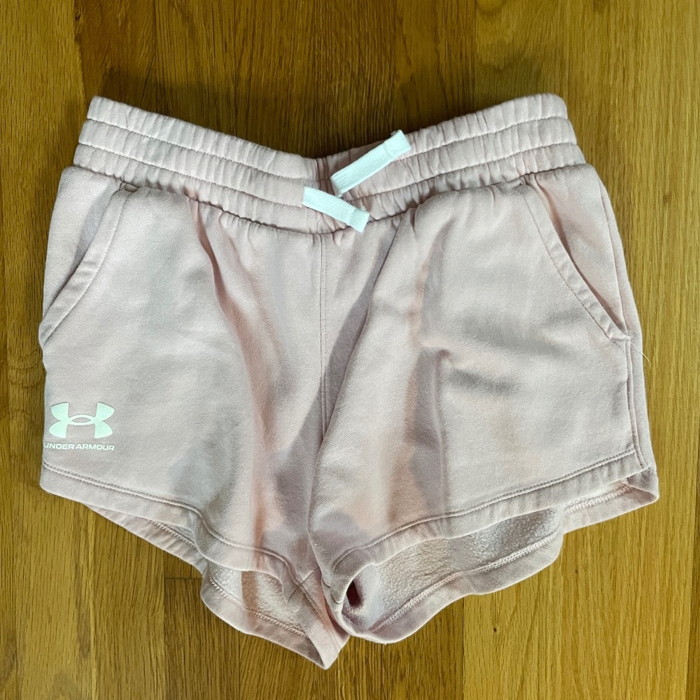 Under Armour Rival Fleece Shorts Pink Lounge Sweat Short Womens NWT